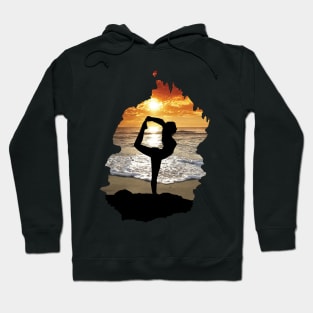 Yoga pose silhouette on beach during sunset (cave view) - ballet, dance, gymnastics - ballerina, dancer, gymnast Hoodie